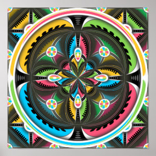 Affiche Amérindien Mandala Art Abstrait coloré