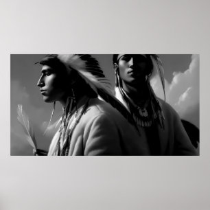 Affiche Amérindien noir et blanc 2 hommes Monochrome