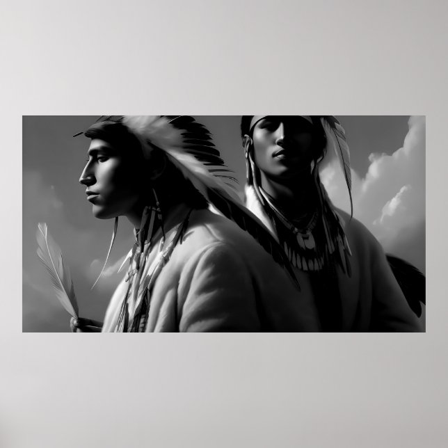 Affiche Amérindien noir et blanc 2 hommes Monochrome (Devant)