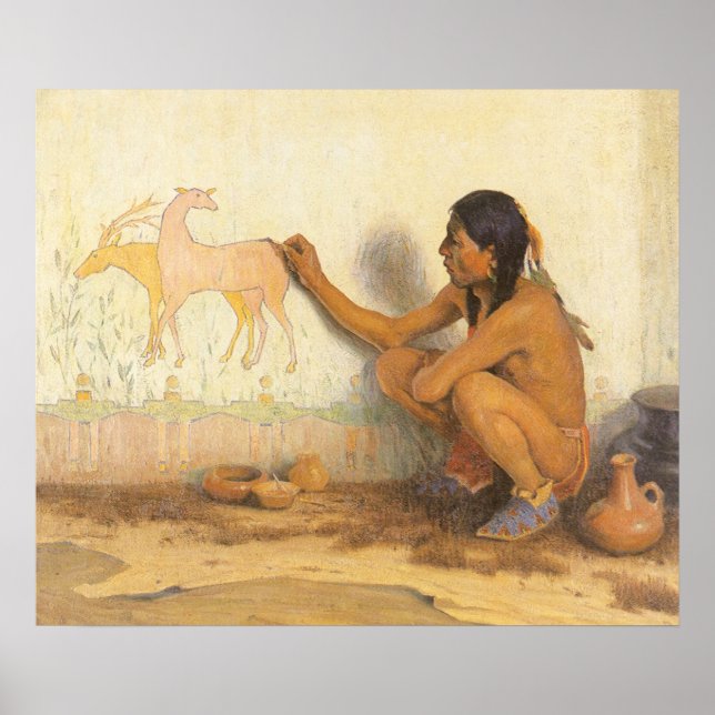 Affiche Amérindien vintage, artiste indien par souris (Devant)