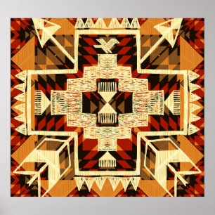 Affiche Amérindien, Vintage Tirée À La Main Abstraite.