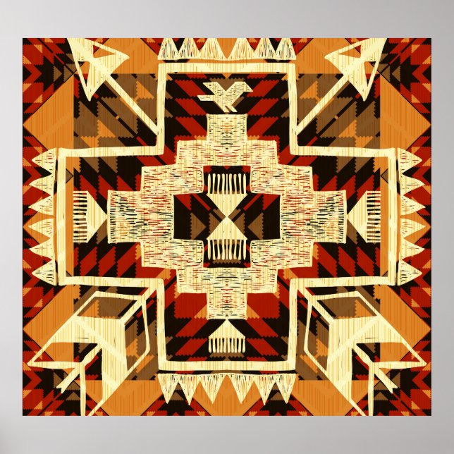 Affiche Amérindien, Vintage Tirée À La Main Abstraite. (Devant)