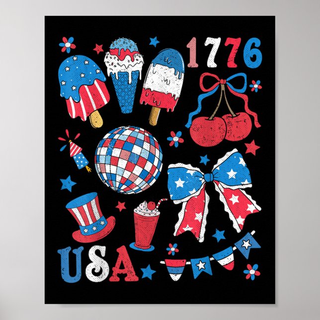 Affiche Amérique Coquette Bow Usa Patriotique 4 juillet En (Devant)