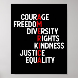 Affiche Amérique Courage Liberté Droits Diversité Friendsh
