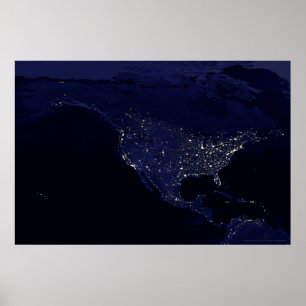 Affiche Amérique du Nord à la nuit 30x20 (24x16)