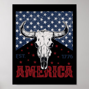 Affiche Amérique Est 1776 Crâne de vache 4 juillet drôle