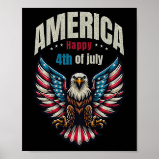 Affiche Amérique Joyeux 4 juillet - Hommes d'aigle patriot