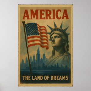 Affiche Amérique - Le pays des rêves, Vintage