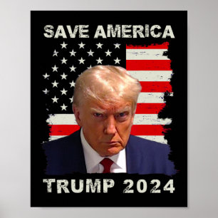 Affiche Amérique Libérez Trump Mug Shot 2024 drapeau améri