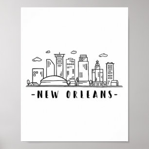 Affiche Amérique Louisiane Nouvelle-Orléans Skyline Silhou