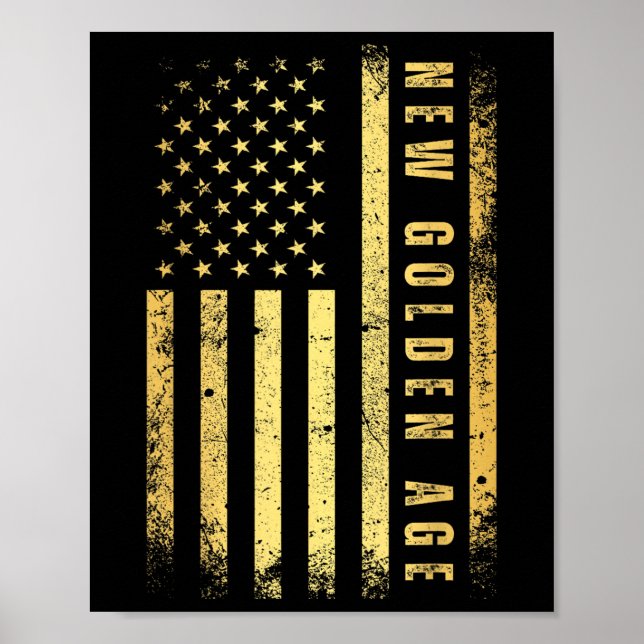 Affiche Amérique Nouveau âge d'or couleur or Drapeau améri (Devant)