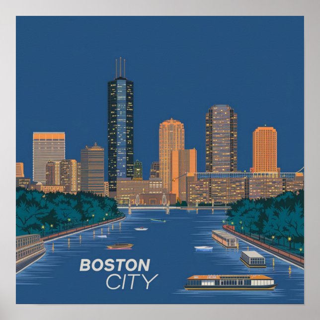 Affiche Amérique Skyline de la ville de Boston, Boston Ma  (Devant)