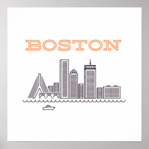 Affiche Amérique Skyline de la ville de Boston, Boston Ma 