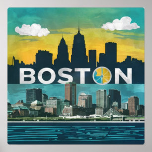 Affiche Amérique Skyline de la ville de Boston, Boston Ma 