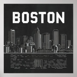 Affiche Amérique Skyline de la ville de Boston, Boston Ma