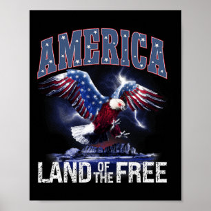 Affiche Amérique Terre De L'Indépendance Libre 4 juillet