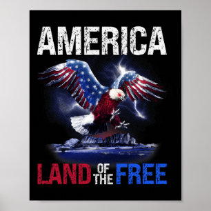 Affiche Amérique Terre De L'Indépendance Libre 4 juillet
