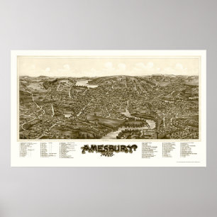 Affiche Amesbury, MA Carte panoramique - 1890