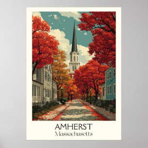 Affiche Amherst Massachusetts Vintage Fall Town Travel Art