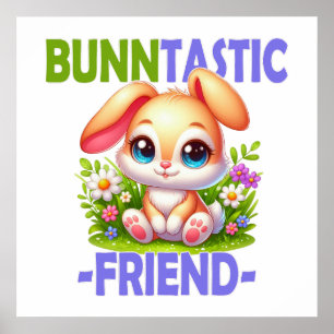 Affiche Ami Bunntastique jeu de mots. Lapin mignon dessin