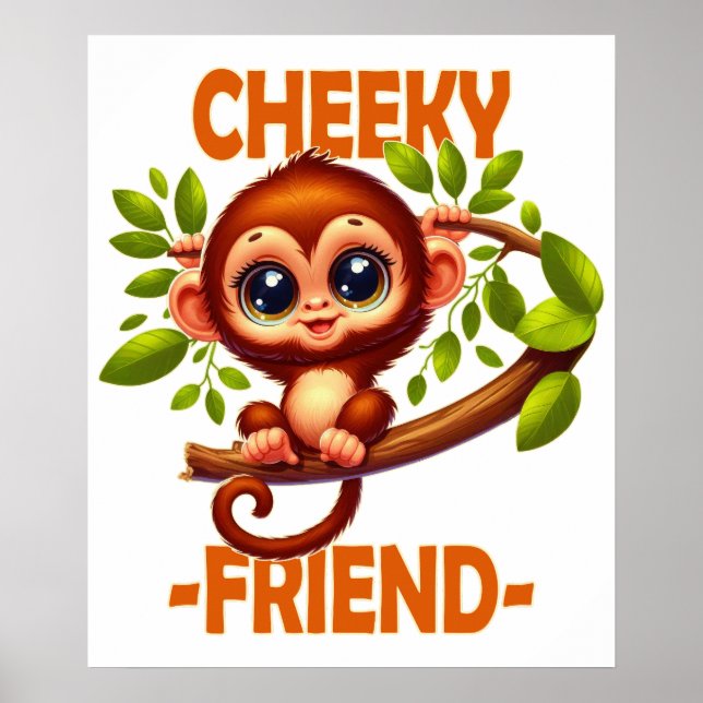 Affiche Ami effronté jeu de mots Bébé singe mignon sur un  (Devant)
