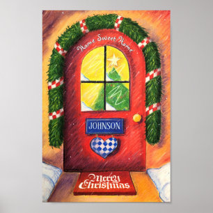 Affiche Amical Rouge Joyeux Noël Porte d'entrée Confortabl