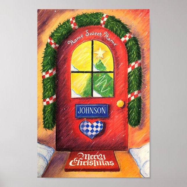 Affiche Amical Rouge Joyeux Noël Porte d'entrée Confortabl (Devant)