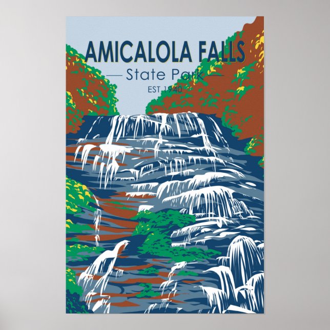 Affiche Amicalola Falls State Park Géorgie Vintage (Devant)