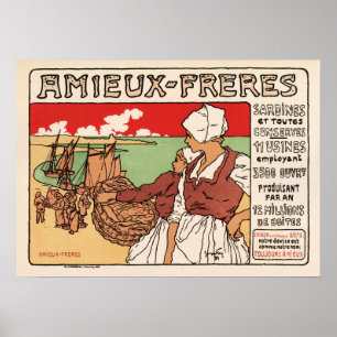 Affiche AMIEUX FRERES Sardine Poisson Pêcheur Vieux França