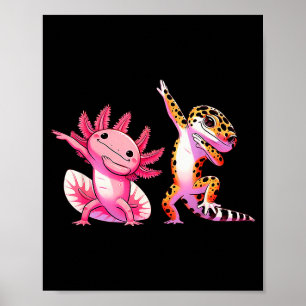 Affiche Amis axolotl de léopard gecko mignon kawaii qui da