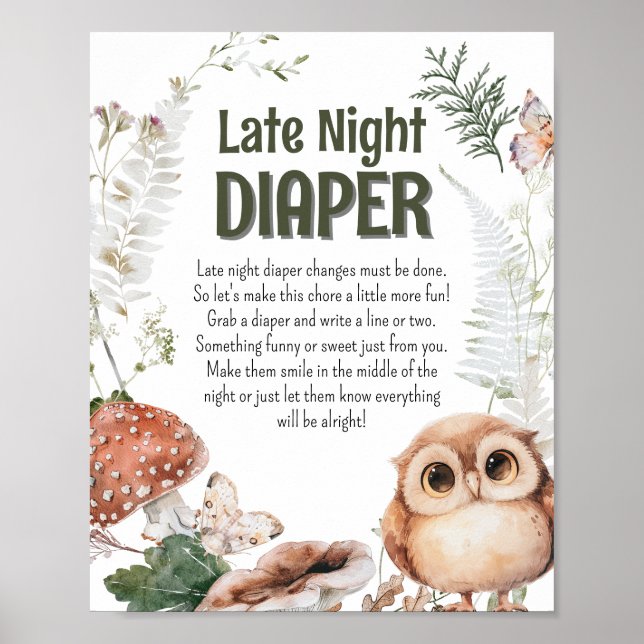 Affiche Amis de la forêt Baby Shower 'Couche de nuit' (Devant)