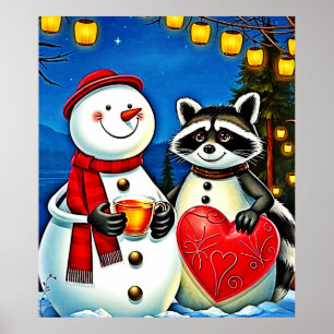 Affiche Amis de l'hiver : Conception de joie Bonhomme de n
