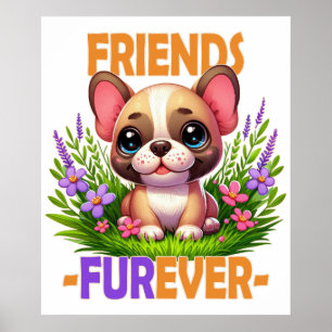 Affiche Amis pour toujours jeu de mots. Mignon chiot Boule