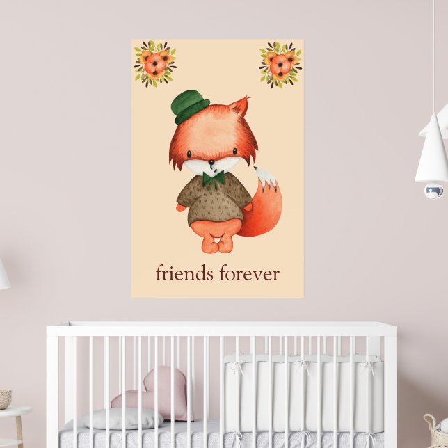 Affiche Amis Renards Mignons Pour Toujours Chambre de Garç (Pépinière 2)