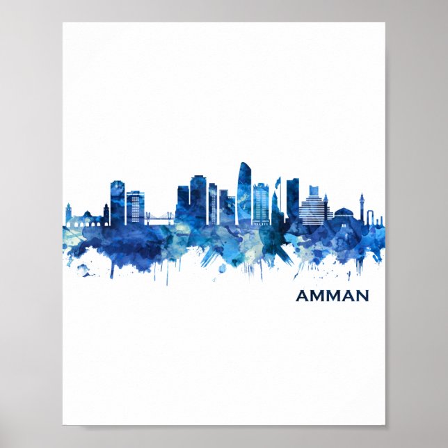 Affiche Amman Jordan Skyline Blue (Devant)