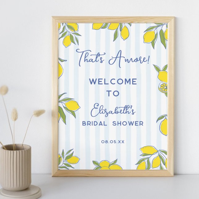 Affiche Amore Lemons Dessinés à la Main Rayures Bleues Bab (Créateur téléchargé)