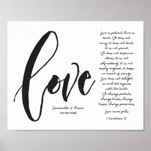 Affiche Amour, 1 Cor. 13, Nom du Couple, Écriture Moderne