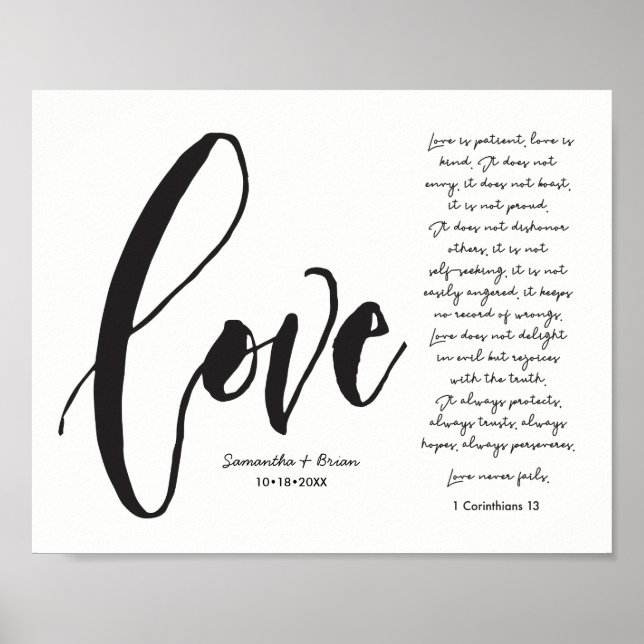 Affiche Amour, 1 Cor. 13, Nom du Couple, Écriture Moderne (Devant)
