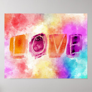 Affiche Amour Abstrait coloré moderne en aquarelle