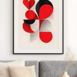 Affiche Amour abstrait d'art géométrique moderne rouge et 