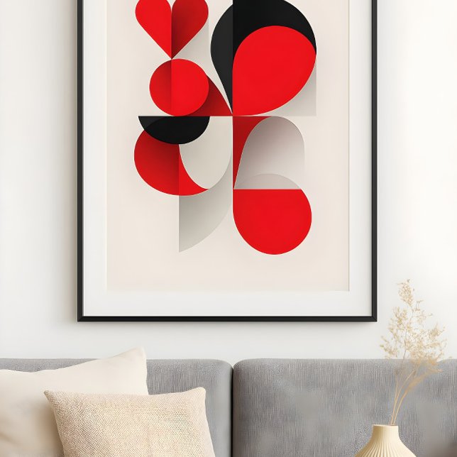 Affiche Amour abstrait d'art géométrique moderne rouge et  (Créateur téléchargé)