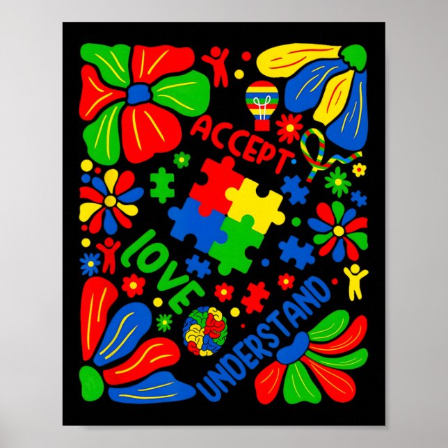 Affiche Amour Accepter Comprendre Autisme Boho Fleur  (Devant)