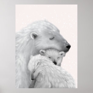 Affiche Amour arctique : Famille d'ours polaires aux teint