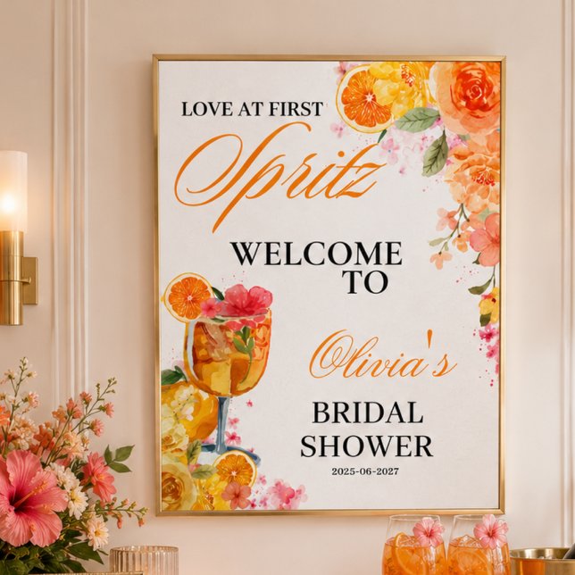 Affiche Amour au premier Spritz Party de Fiançailles (Love at First Spritz Bridal Shower Party Poster)