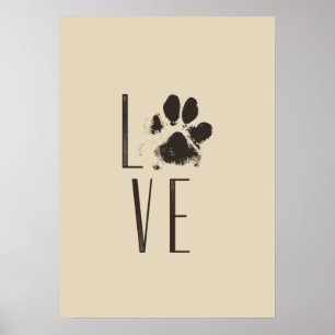 Affiche Amour avec animal Empreinte de patte Brown Grunge 