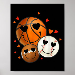 Affiche Amour Baseball Basketball Football Retro Smile Fac