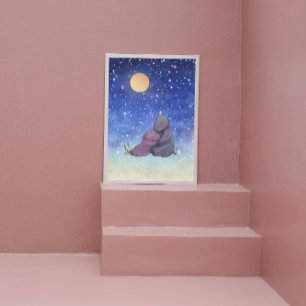 Affiche Amour, bébé hippopotame et sa mère