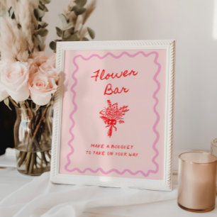 Affiche Amour dans la barre de fleurs rouge rose en fleur