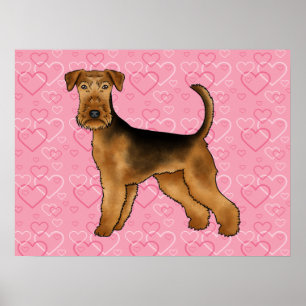 Affiche Amour de chien Airedale Terrier avec motif de cœur