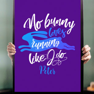 Affiche Amour de course Lapin avec typographie bleue et vi